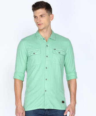 PETER ENGLAND Men Solid Casual Green Shirt