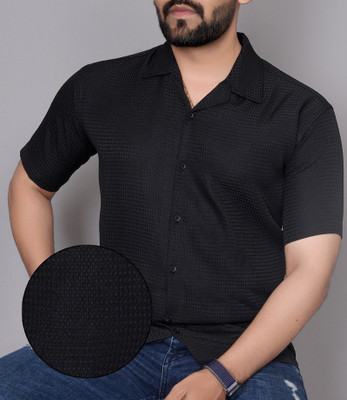 KAJARU Men Self Design Casual Black Shirt