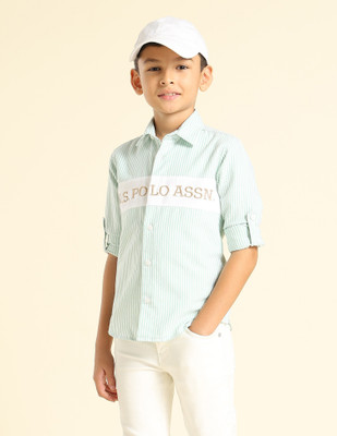 U.S. POLO ASSN. Boys Striped Casual Green Shirt