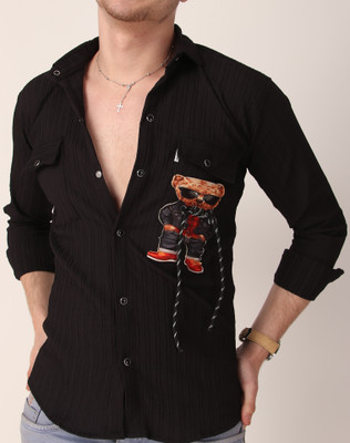 UNREST Men Solid Casual Black Shirt