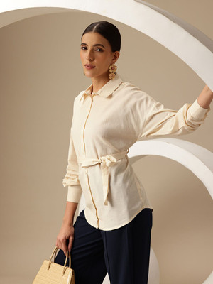 CHEMISTRY Women Solid Casual White Shirt