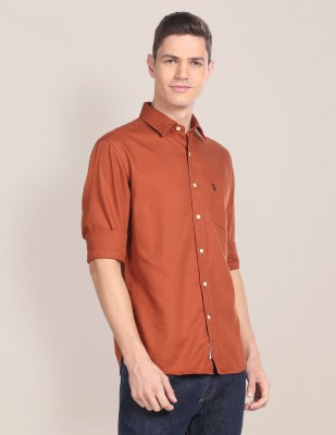 U.S. POLO ASSN. Men Solid Casual Orange Shirt