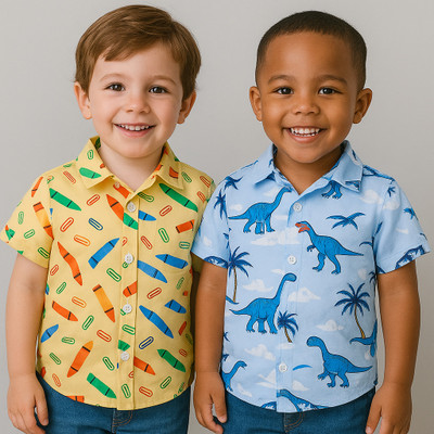 SHVFashion Boys Printed Casual Multicolor Shirt(Pack of 2)