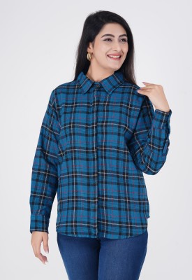 yashi creation Women Checkered Casual Blue Shirt