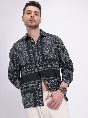 Glitchez Men Printed Casual Blue, White Shirt