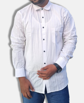 SPTextileHub Men Striped Casual White Shirt