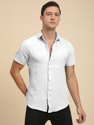 Voroxy Men Self Design Casual White Shirt