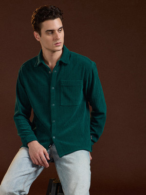 THE BEAR HOUSE Men Self Design Casual Green Shirt