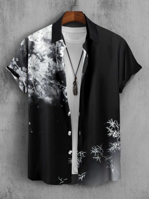 ZONANZA Men Printed Casual Black, White Shirt