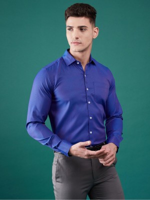 Hookstep Men Self Design Formal Dark Blue Shirt