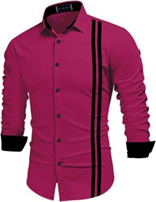 FINIVO FASHION Men Striped Casual Pink Shirt