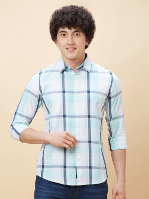 BEING HUMAN Men Checkered Casual Dark Blue, White, Light Green Shirt