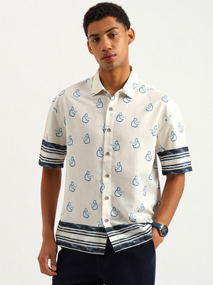 United Colors of Benetton Men Printed Casual White Shirt
