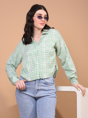 CRIMSOUNE CLUB Women Checkered Casual Green Shirt