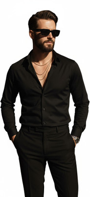 UPnGO Men Solid Casual Black Shirt