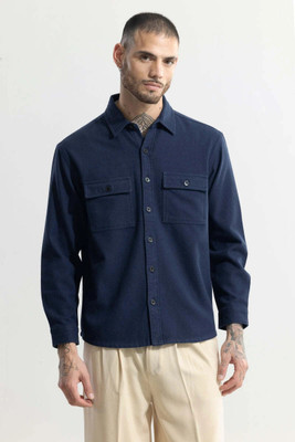 Snitch Men Solid Casual Dark Blue Shirt