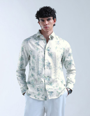 FLYING MACHINE Men Floral Print Casual Light Green Shirt