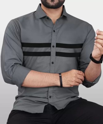 dijitra fab Men Striped Casual Grey Shirt