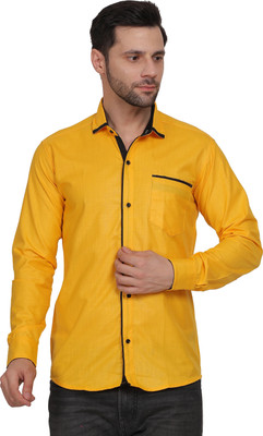 Plum Crazy Men Solid Casual Yellow Shirt