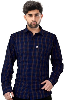 Marc Laurent Men Checkered Formal Dark Blue Shirt