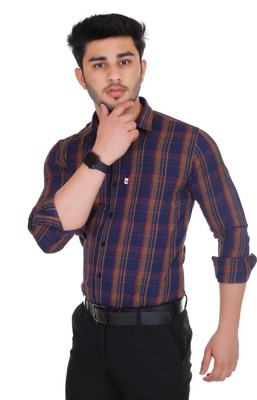 Arthz Fashion Trend Men Checkered Casual Brown, Dark Blue, Red Shirt