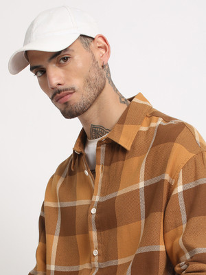 THE BEAR HOUSE Men Checkered Casual Brown Shirt