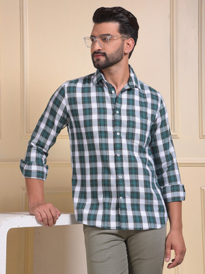 CRIMSOUNE CLUB Men Checkered Casual Green, White Shirt