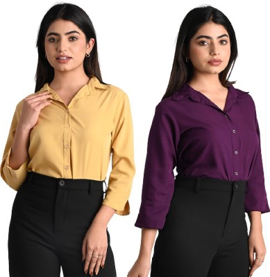 GM SARA Women Solid Formal Beige Shirt(Pack of 2)