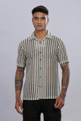 Kolor Fusion Men Self Design Casual Beige Shirt