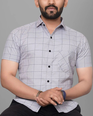 METRONAUT Men Solid, Checkered Casual Grey Shirt