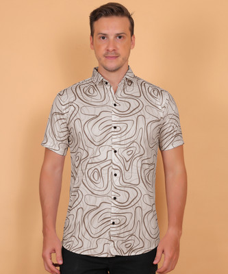 PRIMEVISTA Men Printed Casual Cream Shirt