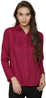 C.Cozami Women Solid Casual Maroon Shirt