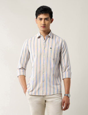 Arrow Sport Men Striped Casual Beige Shirt
