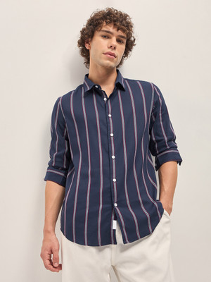 THE BEAR HOUSE Men Striped Casual Blue Shirt