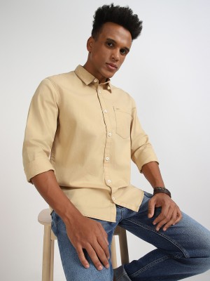 LEE Men Solid Casual Khaki Shirt