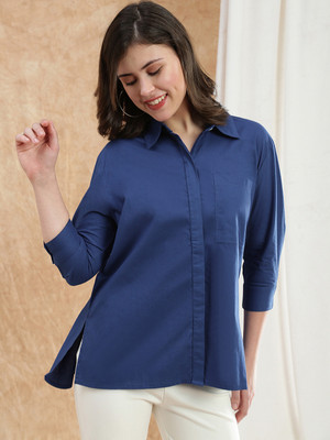 Globus Women Solid Casual Blue Shirt