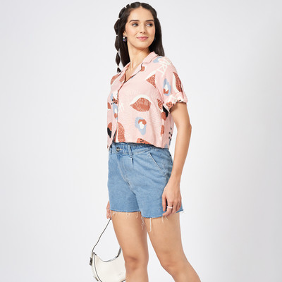 PEOPLE Women Printed Casual Purple Shirt