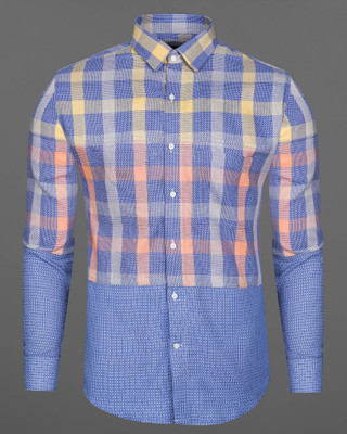 french crown Men Checkered Casual Blue Shirt