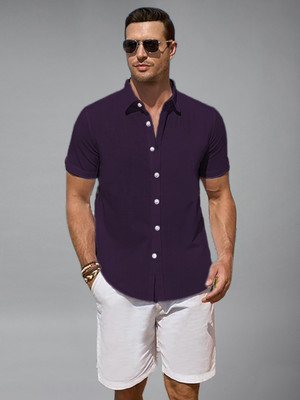 Vida Loca Men Self Design Casual Purple Shirt