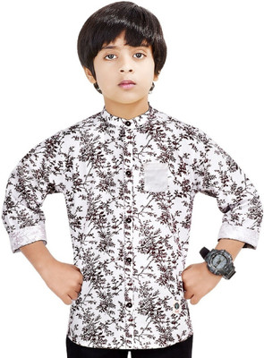 Paper Crane Boys Printed Casual White Shirt