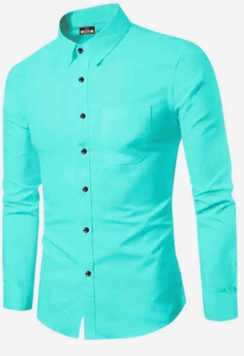 MUMIN Men Solid Casual Blue Shirt