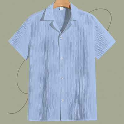 A DEEMOON TREND Men Self Design Casual Light Blue Shirt