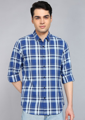 METRONAUT Men Checkered Casual Light Blue Shirt