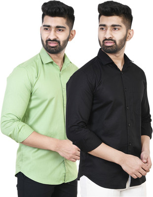Feel high Men Solid Casual Green, Black Shirt(Pack of 2)
