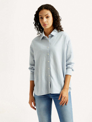 LEVI'S Women Striped Casual Light Blue Shirt