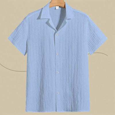 A DEEMOON TREND Men Striped Casual Light Blue Shirt