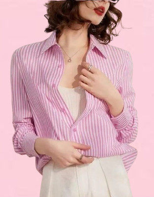 GORIYA Women Striped Formal Pink Shirt
