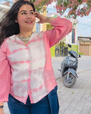 PinkTribe Women Dyed/Ombre Casual Pink, White Shirt