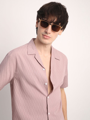 Voroxy Men Self Design Casual Pink Shirt