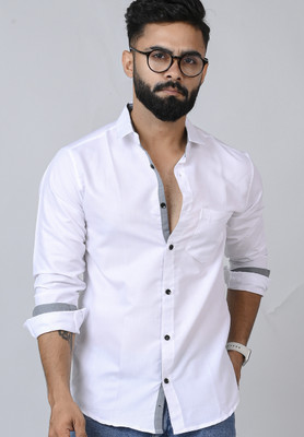 BLEZZA Men Solid Casual White Shirt